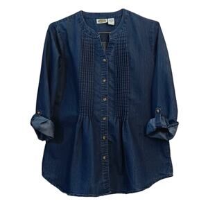 Collections Etc Denim Top Blouse LG Tucks Peasant Western‎ Cowgirl Country Jean